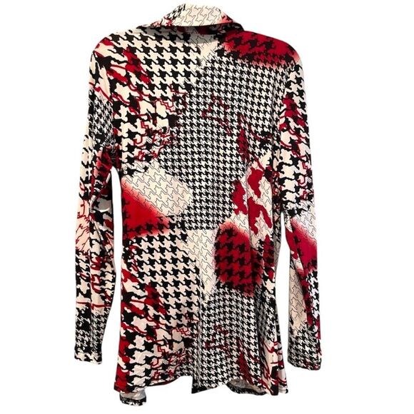 Max & Rina Houndstooth Suplice Wrap Long Sleeve Blouse Black White Red Small‎ - Picture 6 of 8
